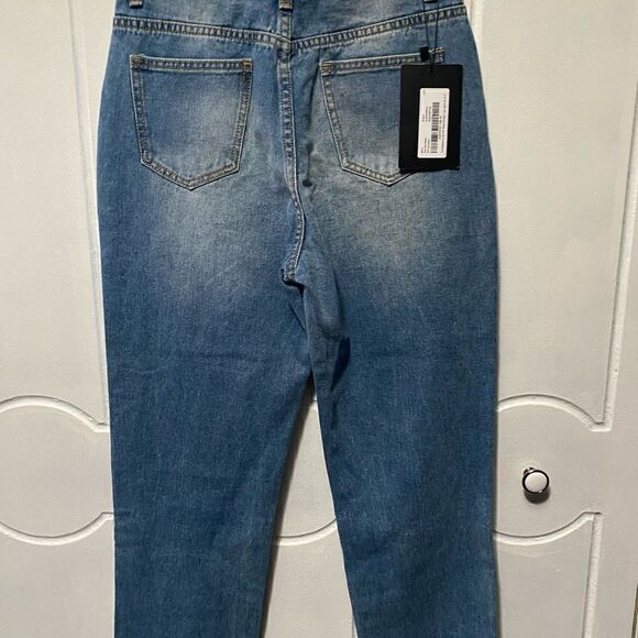 𝅺NWT Nasty Gal Too Blessed To Be Distressed Straight Leg Jeans Size 8 - Picture 5 of 11